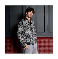 Campus Sutra Men's Midnight Black Stroke-Jacquard Bomber Jacket
