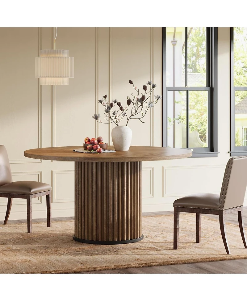 Tribesigns 47.24-Inch Black Round Dining Table for 4-6 People, Modern Fluted Mdf + Metal Base Kitchen Table