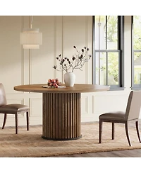 Tribesigns 47.24-Inch Black Round Dining Table for 4-6 People, Modern Fluted Mdf + Metal Base Kitchen Table