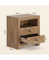 Tribesigns Farmhouse Nightstand with 2 Storage Drawers, Rustic Nightstand Table with Open Shelf, End Side Table, Rustic