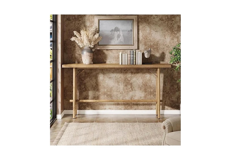 Tribesigns 63" Long Entryway Table, Modern Console Table with Metal Legs, Wooden Sofa Console Behind