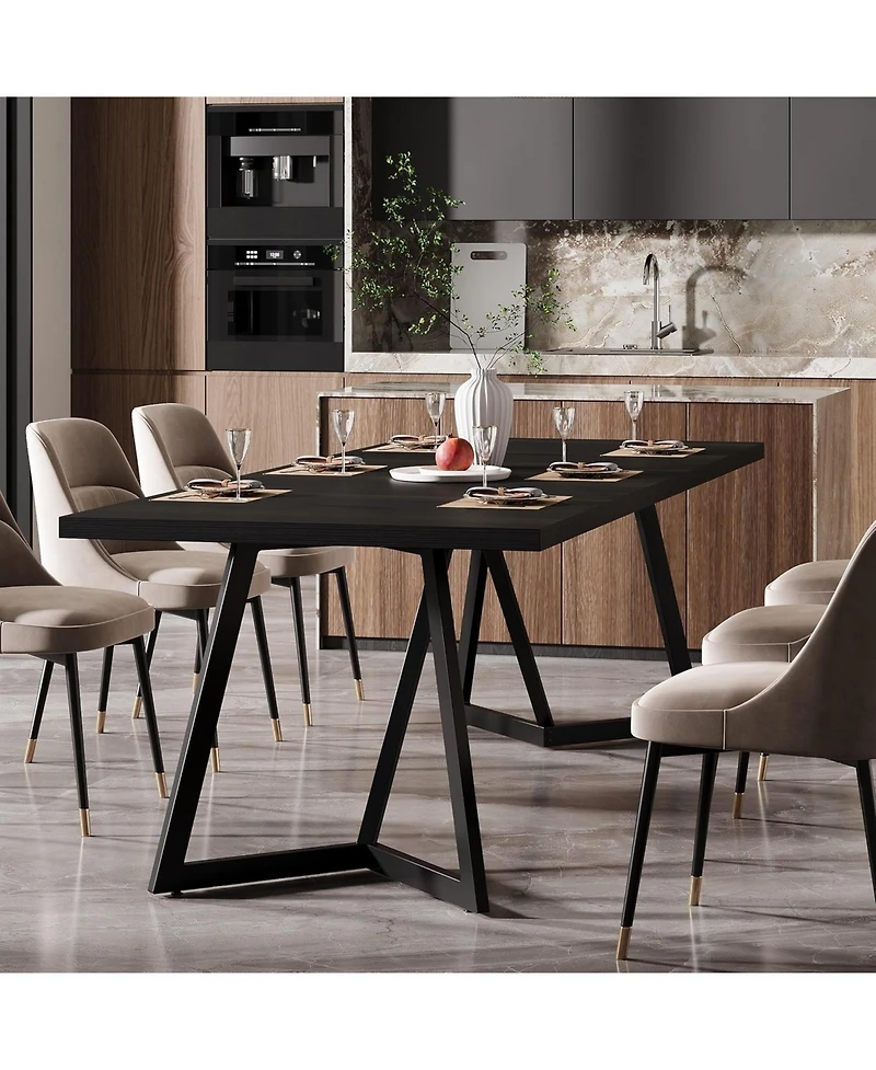 Tribesigns 70.87-Inch Large Dining Table for 4-6, Modern Black Dining Room Table with Metal Frame