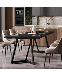 Tribesigns 70.87-Inch Large Dining Table for 4-6, Modern Black Dining Room Table with Metal Frame