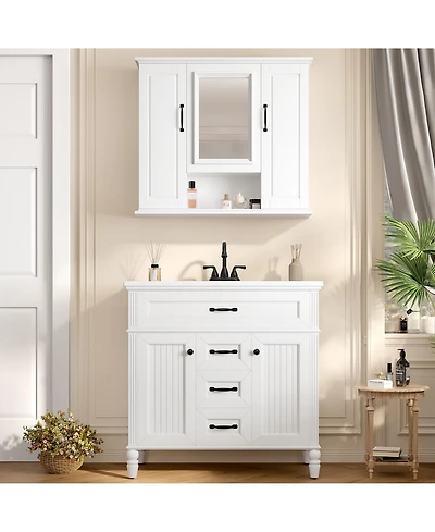 Casainc 36" Wall Mounted Medicine Cabinet with Mirror and 3 Doors