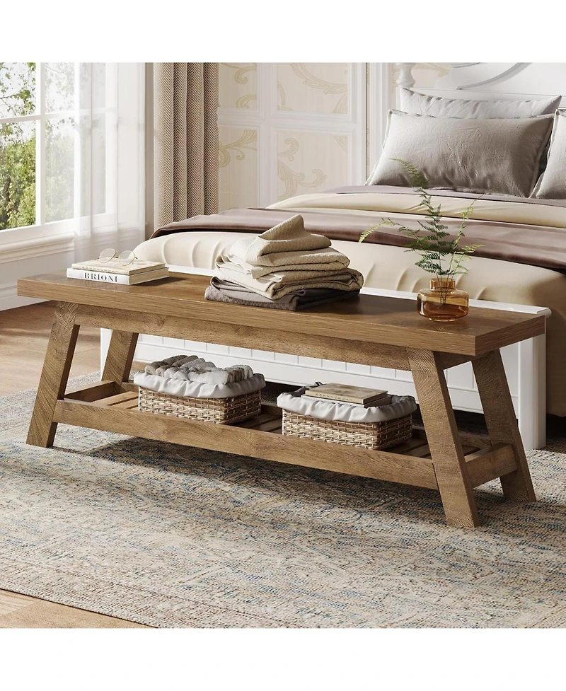 Tribesigns 55" Wood Entryway Bench with Shoe Storage