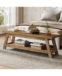 Tribesigns 55" Wood Entryway Bench with Shoe Storage