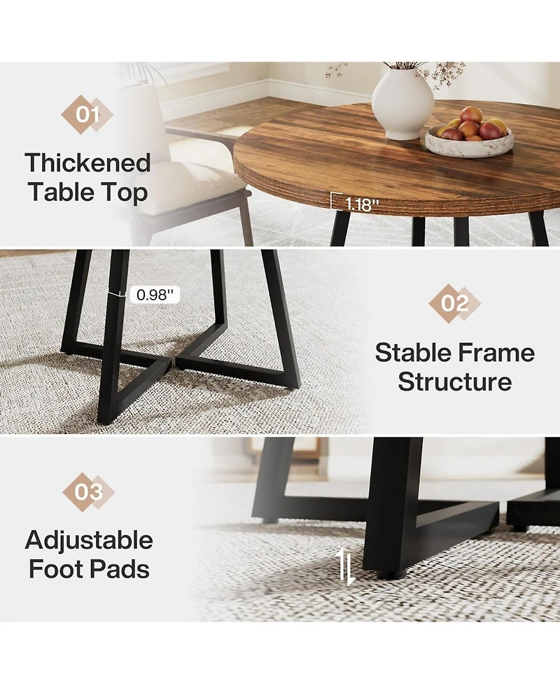 Tribesigns Round Dining Table for 2, 31.5" Industrial Kitchen Table with Metal Base, Small Table for Dining Room
