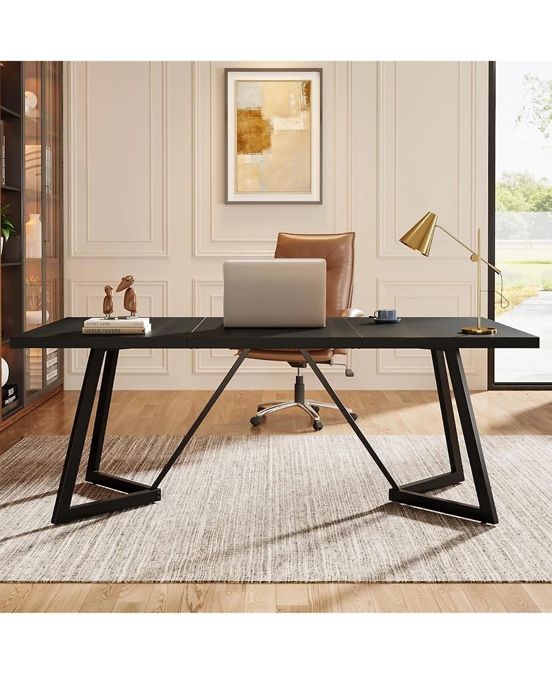 Tribesigns Large Black Computer Desk, Metal Frame Office Workstation with Rectangular Writing Table for Home Office
