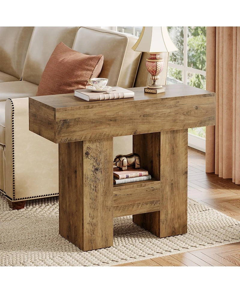 Tribesigns Farmhouse Narrow End Table with 2-Tier Storage Shelf and Heavy-Duty Base – Sofa Side Table for Living Room