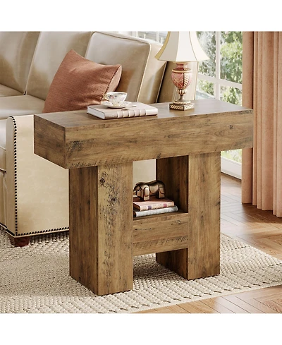 Tribesigns Farmhouse Narrow End Table with 2-Tier Storage Shelf and Heavy-Duty Base – Sofa Side Table for Living Room