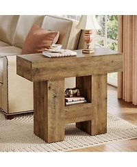 Tribesigns Farmhouse Narrow End Table with 2-Tier Storage Shelf and Heavy-Duty Base – Sofa Side Table for Living Room