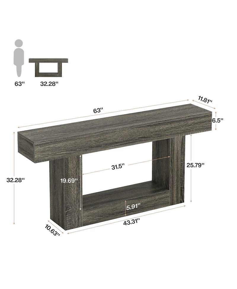 Tribesigns 63" Console Table, Farmhouse 2-Tier Entryway Table with U-Shaped Base, Narrow Long Wood Sofa Behind Couch for Living Room,