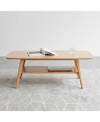 sumyeg Solid Wood Center Table Coffee Table with Natural Wood Finish and Storage Shelf