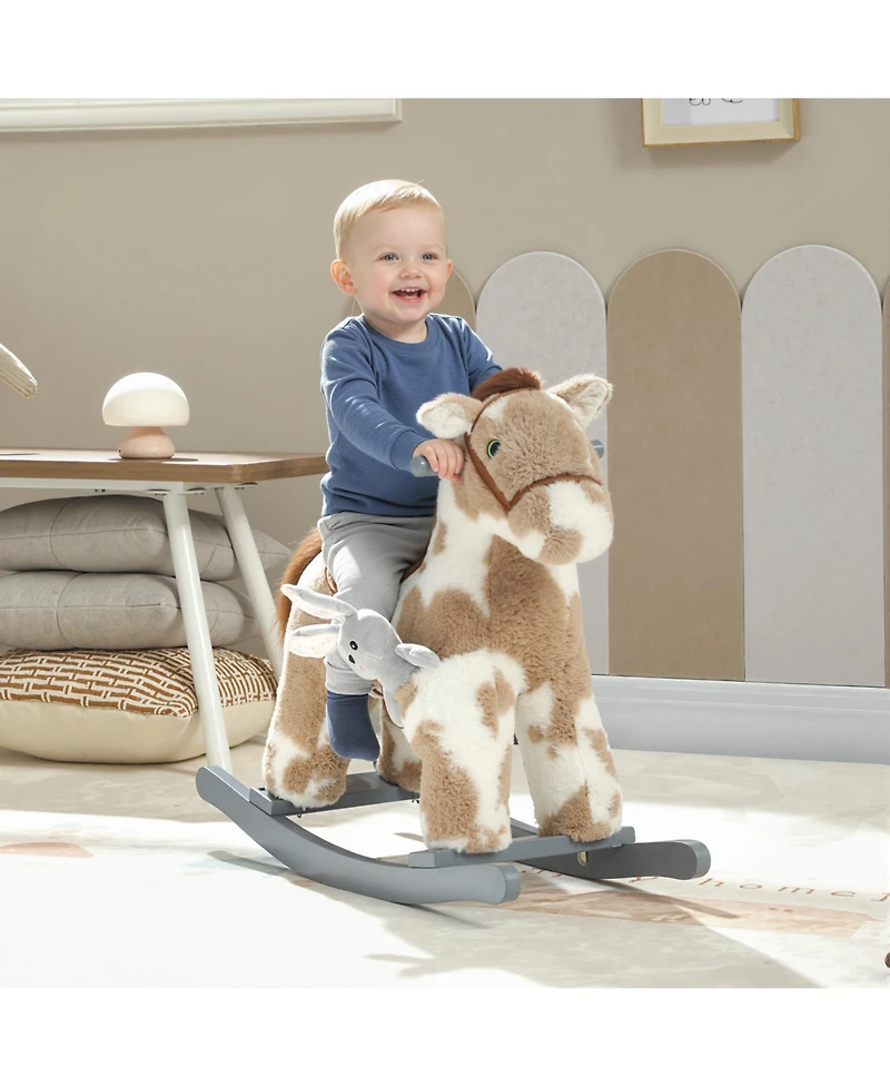 Qaba Rocking Horse, Kids Plush Animal Rocker with Realistic Neigh