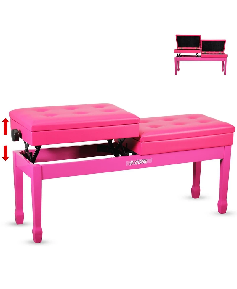 5 Core Duet Piano Bench 3.5 Inch Padded Cushioned Stool Wooden Heavy Duty Musician Chair w Storage