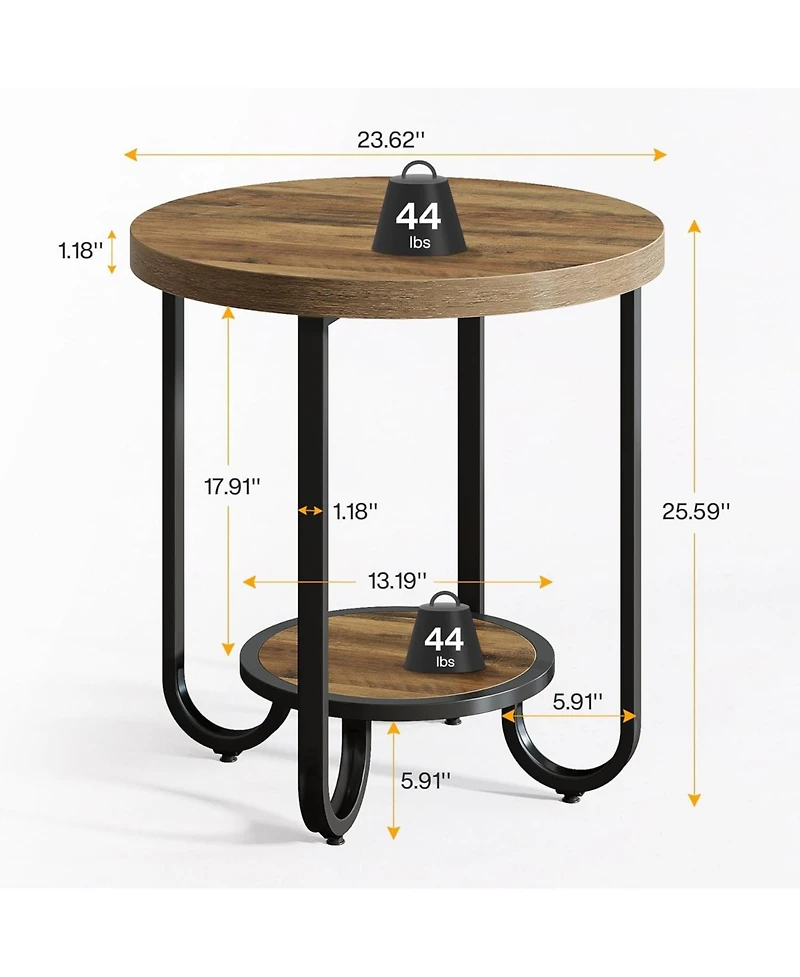 Tribesigns Round End Table with 2-Tier Storage Shelf, Industrial Side Table with Curved Metal Legs