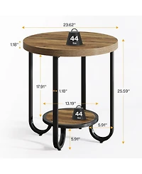 Tribesigns Round End Table with 2-Tier Storage Shelf, Industrial Side Table with Curved Metal Legs