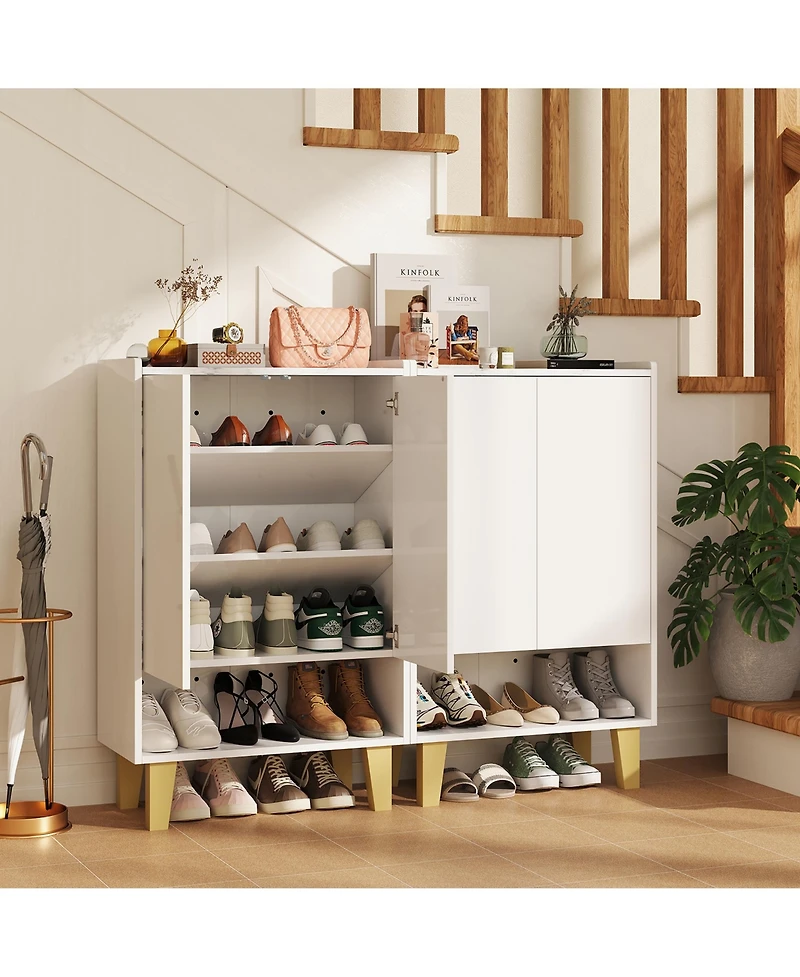 Gymax Shoe Storage Cabinet Freestanding Shoe Organizer w/ Anti-tipping Kit Open Shelf