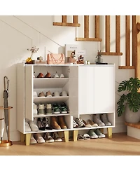 Gymax Shoe Storage Cabinet Freestanding Shoe Organizer w/ Anti-tipping Kit Open Shelf