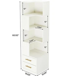 Tribesigns 5-Tier Corner Bookshelf with 2 Drawers, 66.9-Inch Tall Corner Bookcase Shelf, Home Office