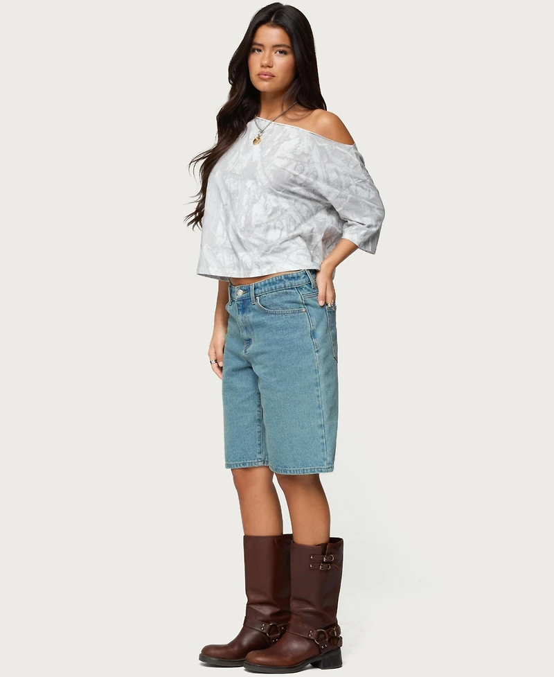 Edikted Women's Davida Off Shoulder Camo Top