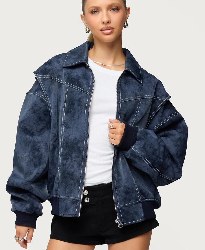 Edikted Women's Ownley Oversized Faux Leather Bomber Jacket