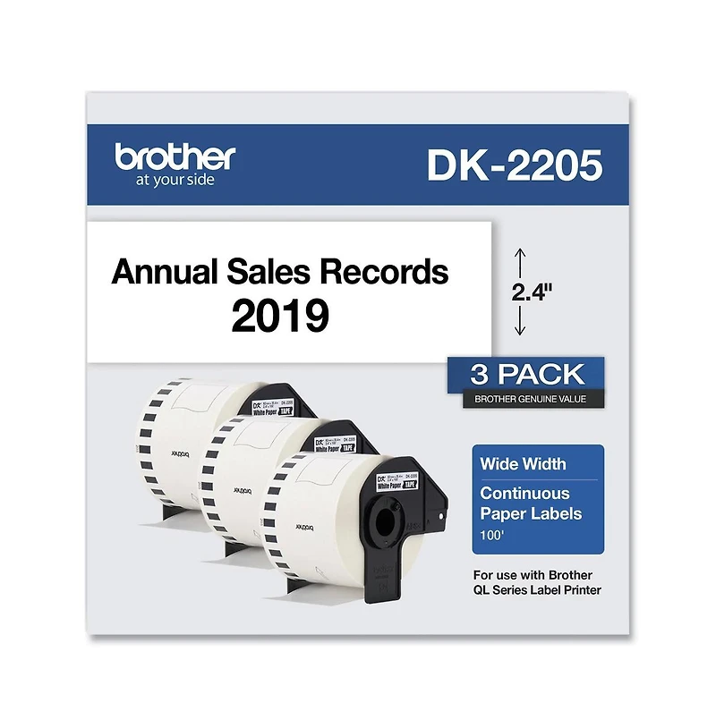 Brother DK22053PK 2.4 in. x 100 ft. Continuous Paper Label Tape (3/Pack)