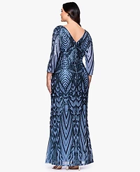 B&A By Betsy and Adam Plus Sequin Detail Sheath Long Dress