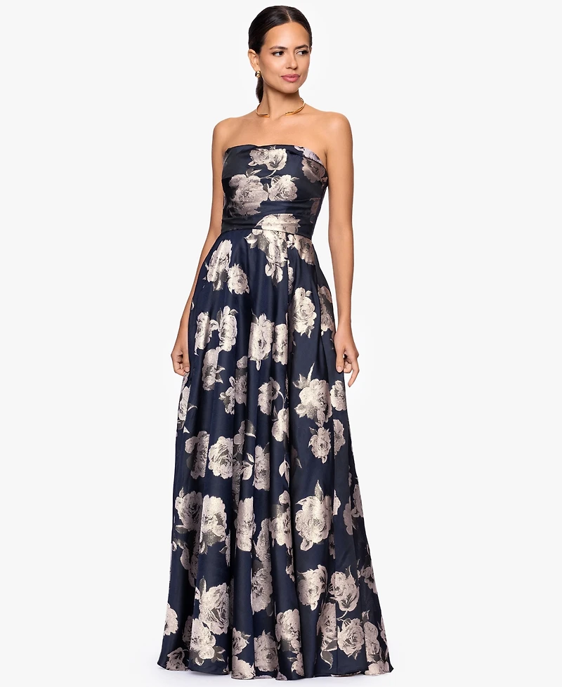 Betsy & Adam Petite Strapless A-Line Long Dress