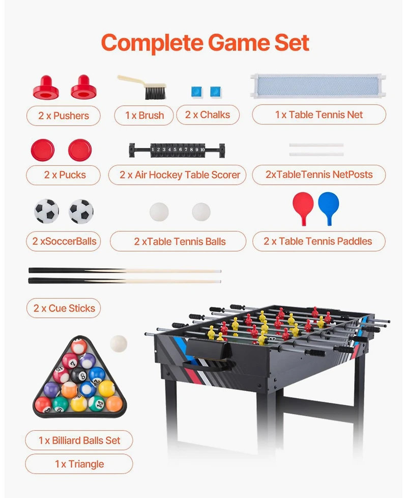 Mecale 4-in-1 Combo Game Table, 48" Air Hockey, Pool, Foosball and Ping Pong Multi-Game Table for Family Game Rooms