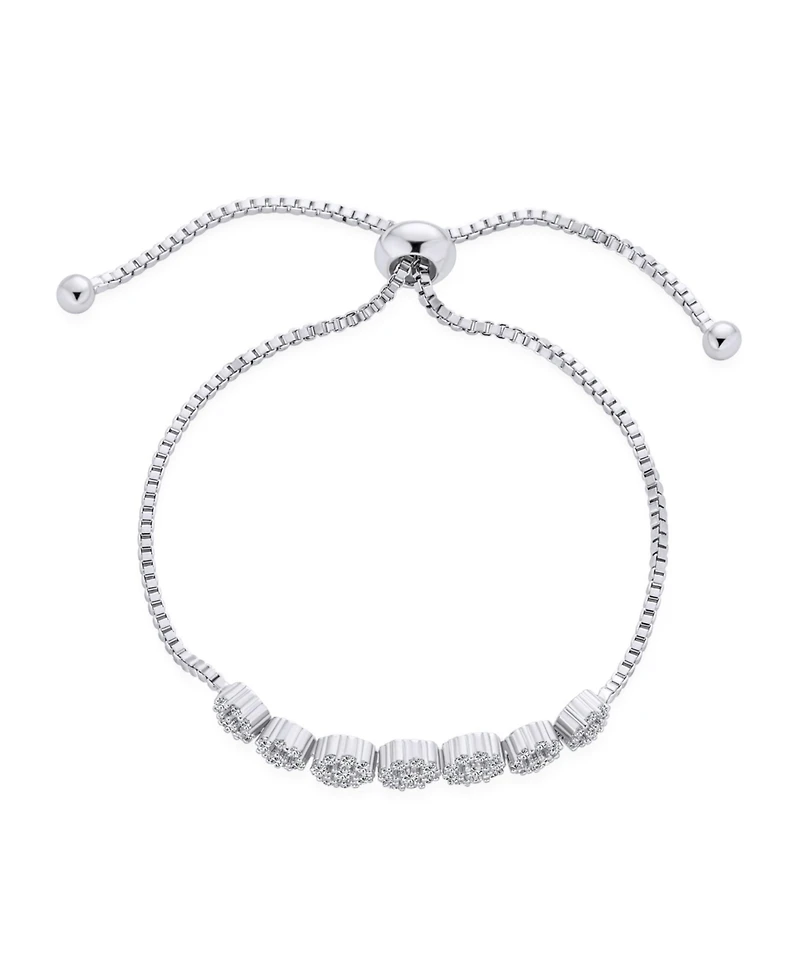 Bling Jewelry Rose Flower Cubic Zirconia Cz Adjustable Bolo Bracelet and Rosette Halo Drop Earrings Lever Back Jewelry Set