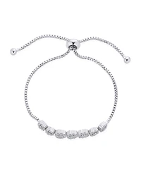 Bling Jewelry Rose Flower Cubic Zirconia Cz Adjustable Bolo Bracelet and Rosette Halo Drop Earrings Lever Back Jewelry Set