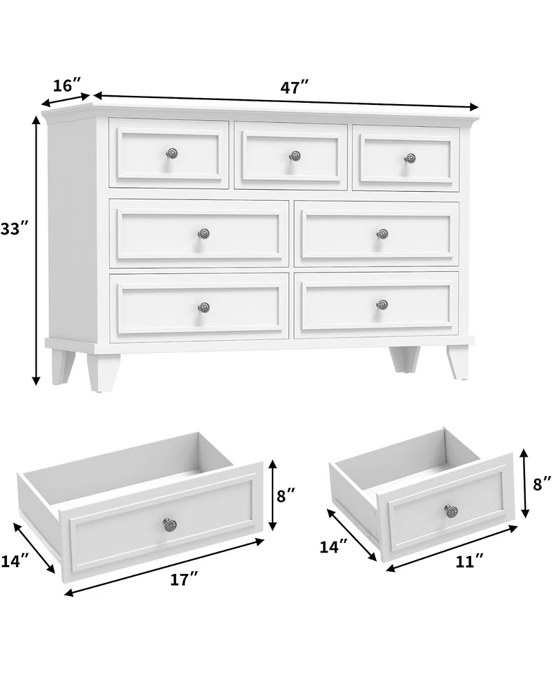 Gaomon Dresser for Bedroom, 7 Drawer Dresser, Wooden Chest of Drawers with Deep Drawers, 47" Long Dressers Tv Stand
