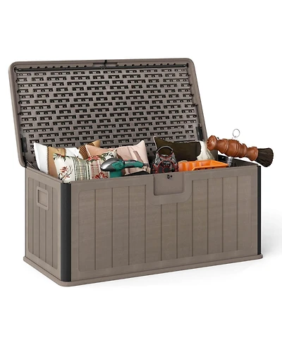 Costway Storage Box with Lockable Design & Gas Strut Handle 2 Person Bench Garden Organizer