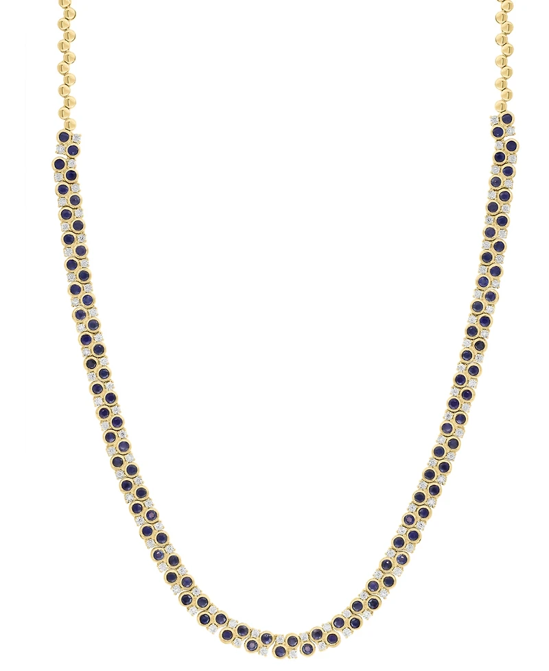 Effy Collection Sapphire (8-1/3 ct. t.w.) & Diamond (1/2 ct. t.w.) Necklace in Gold Over Silver
