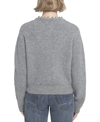 Elle Collection Women's Beaded Cardigan Cable Knit Sweater