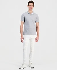 Guess Men's Bayside Rib-Knit Textured Tipped Polo Shirt