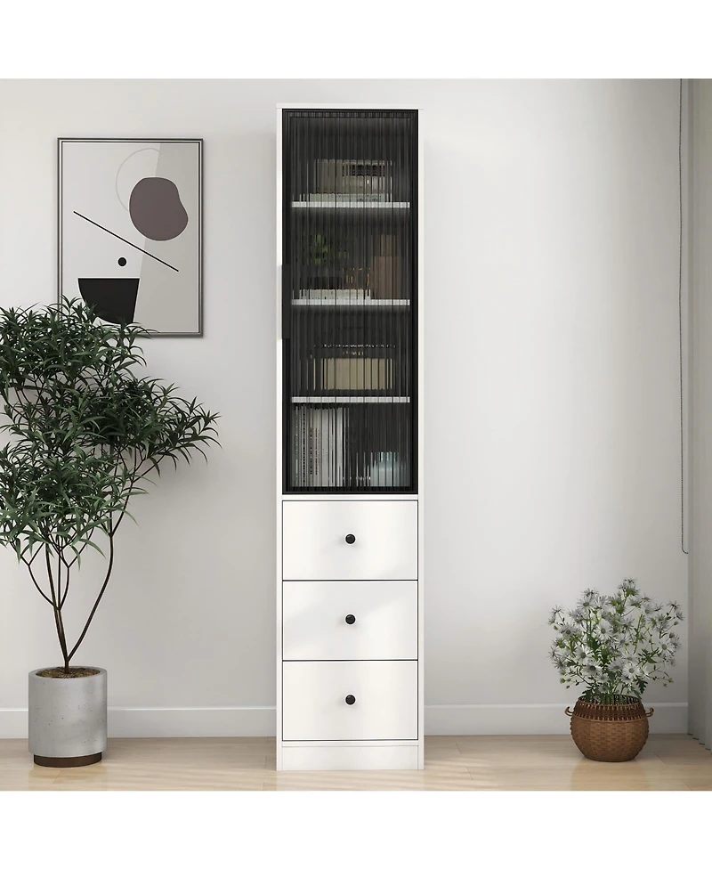 70.87" Tall Storage Cabinet with 1 glass Door and 3 Drawer Floor Cabinet for Living Room,Entryway,Kitchen
