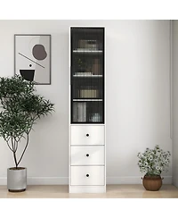 70.87" Tall Storage Cabinet with 1 glass Door and 3 Drawer Floor Cabinet for Living Room,Entryway,Kitchen