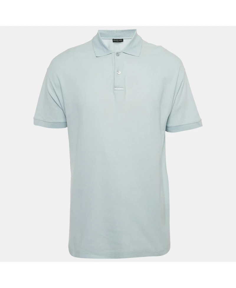 Pre-Owned Balenciaga Men's Europe Print Cotton Pique Polo T-Shirt