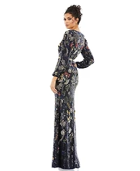 Mac Duggal Women's Embellished Wrap Over Bishop Sleeve Gown