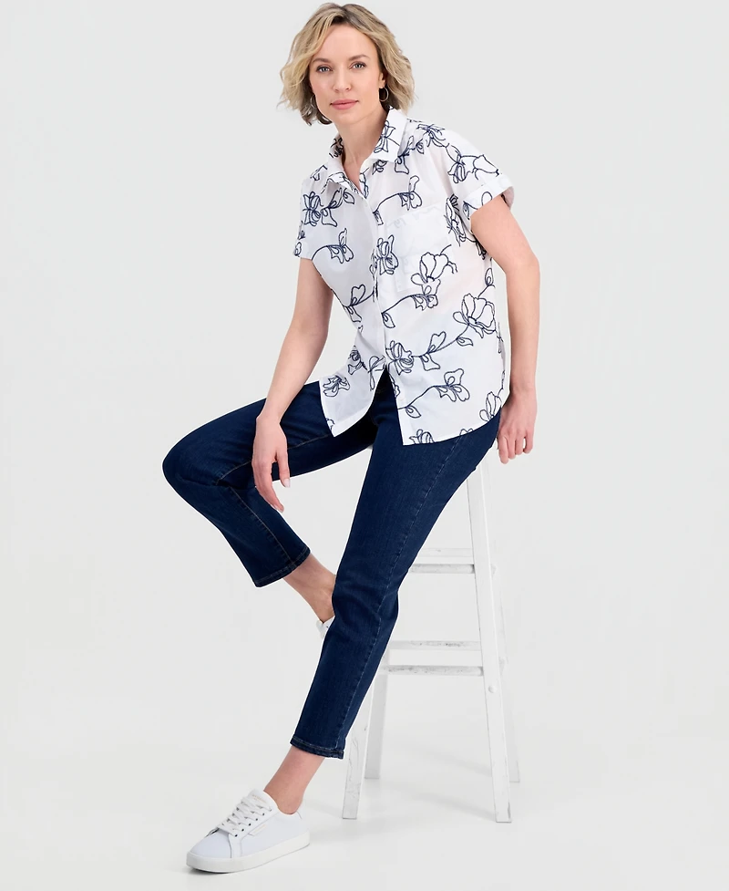 Style & Co Women's Cotton Embroidered Camp Shirt, Macy's Exclusive