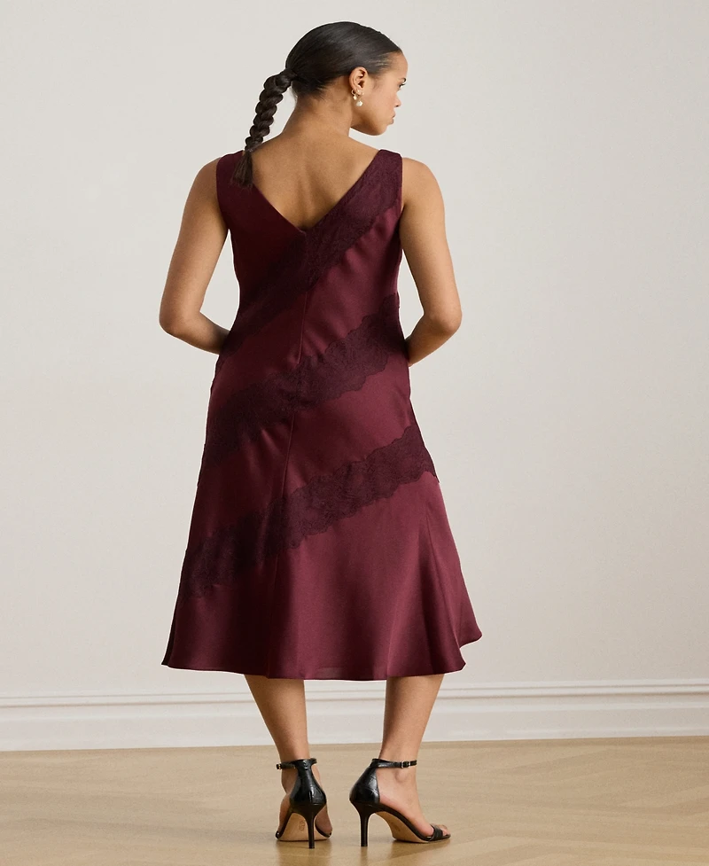 Lauren Ralph Women's Lace-Trim Charmeuse Cocktail Dress