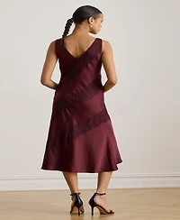 Lauren Ralph Women's Lace-Trim Charmeuse Cocktail Dress