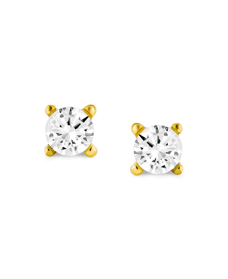 Bling Jewelry Classic Set of 2 Tiny .25CT Cz Cubic Zirconia Stud Earrings Gold Plated Sterling Silver Screwback Posts