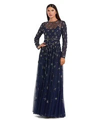Mac Duggal Women's Long Sleeve Crystal Embellished Evening Gown