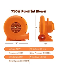 Skonyon 750W Air Blower (1.0HP) for Inflatables with 25 feet Wire and Gfci Plug
