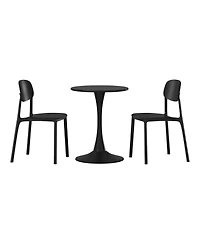 WestinTrends 3-Piece Outdoor Round Metal Patio Dining Table Set With Stackable Resin Side Chairs