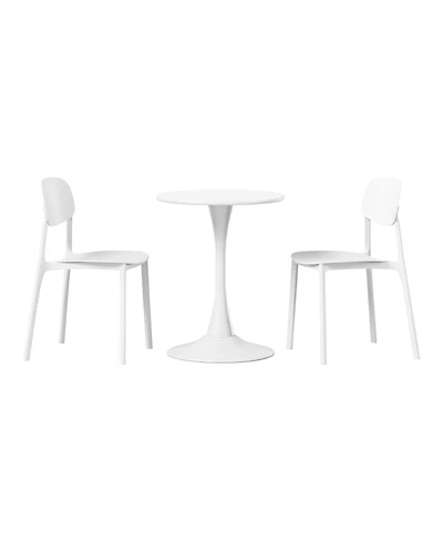 WestinTrends 3-Piece Outdoor Round Metal Patio Dining Table Set With Stackable Resin Patio Side Chairs