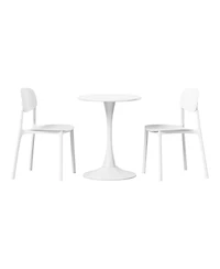 WestinTrends 3-Piece Outdoor Round Metal Patio Dining Table Set With Stackable Resin Patio Side Chairs